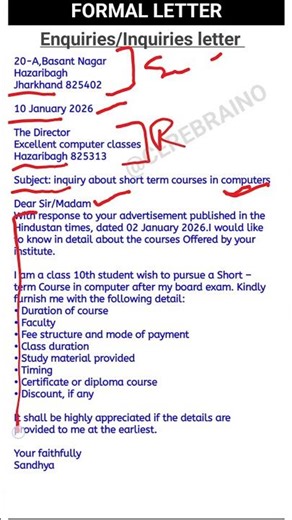Inquiry Letter Writing | Short-Term Computer Course | Easy Method #computer #boardexams