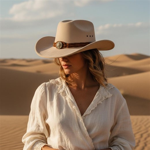Handmade Beige Western Cowboy Hat With Braided Leather Band and Silver Star Concho, Classic Cattleman Felt Hat - Etsy