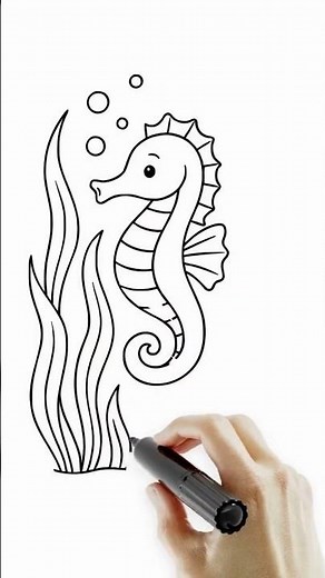 Seahorse drawing | How to draw seahorse step by step