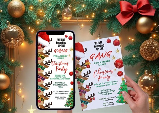 Reindeer Christmas Invitation Template | Editable & Printable Winter Party Invite | Digital Download - Etsy