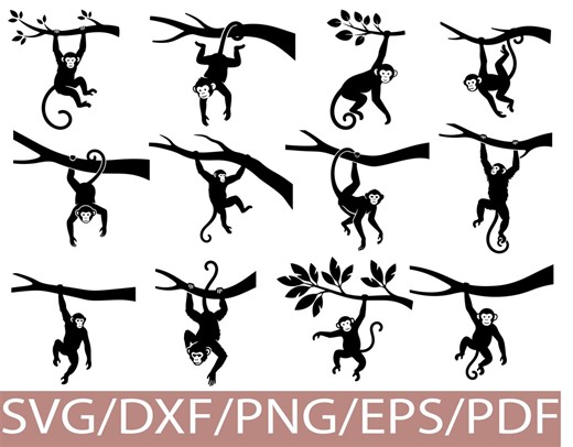 Swinging Monkey SVG, Tree Monkey Silhouette, Png Dxf Pdf - Etsy