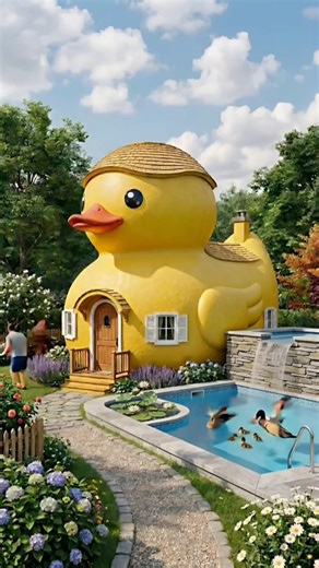 Building giant rubber duck house absolutely genius #satisfying #architecture #construction #design
