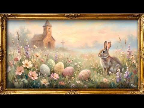 🐰 Easter Bunny Oil Painting | 4K Frame TV Art | Spring Church Floral Painting