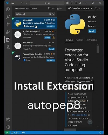 VSCode how to format code. There is no formatter for python files installed