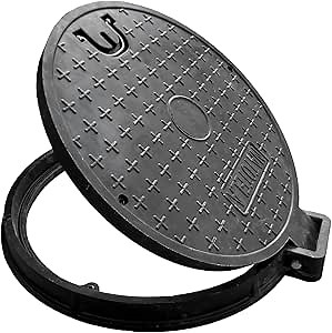 26in Manhole Cover and Frame, 24in Clear opening Round Solid Top Cover, Fiberglass Septic Tank Lid with Bolted Down Base,Reinforced Steel Embedded Sewer Cover W/Handle(overall size 28in)