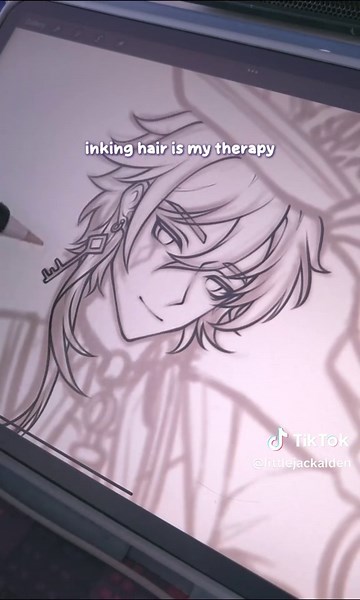 inking hair is my therapy fr 🙏 I love doing the sweeping motions!! #drawwithme #lineart #characterart #procreateart