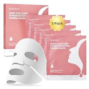 Deep Collagen Face Mask Overnight, Bio- Collagen Mask Real Deep Mask, Hydrating Hydrogel Masks with Low Molecular Collagen for Firming, Elasticity, Pore Minimizing 40g x 5ea Valentines Day