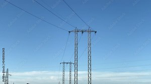 High voltage towers for electricity transmission to Ukrainian cities and villages, problems of power lines systems transmission, intermittent working and breakdown of tower pylons leading to de
