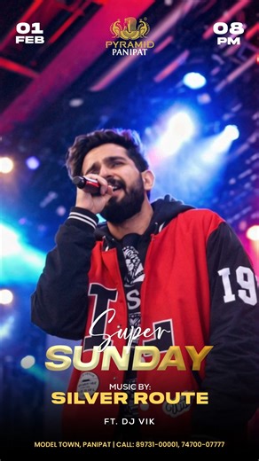 PYRAMID PANIPAT on Instagram: "End your weekend with something different. SILVER ROUTE delivers a live experience packed with rhythm, flow, and strong stage presence—making your Sunday night truly memorable. 🗓 1st Feb | 8 PM onwards 📍 Model Town, Panipat 📞 89731-00001 ______________________________ #SuperSunday #SilverRoute #PyramidPanipat #LiveScenes"