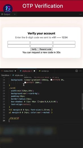Modern OTP Verification UI Design (HTML & CSS)🔥| OTP Verification UI Design Using HTML & CSS #shorts