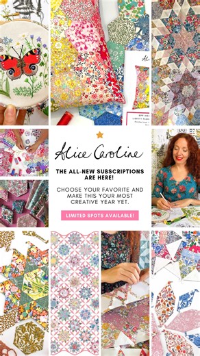 The best projects aren’t made in a day, they’re stitched over time, with love (and a little Liberty fabric). 😉🧵🌸✨ 📣The NEW Alice Caroline Subscriptions are officially HERE! Four different subscriptions, designed for makers of every kind! (*Spots always go quickly, so if one’s calling your name, don’t wait too long to join in. ) From beginners learning their first stitches to seasoned quilters creating their next heirloom – there’s a subscription designed with YOU in mind!👇 🧵 Quilt Block of