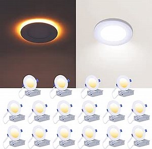 CycevSun 16 Pack 4 Inch LED Recessed Lights with Night Light - Canless Ultra Thin Wafer Downlight Soffit, Dimmable & 5 Color Temperature Selectable, 9W, ETL & Energy Star