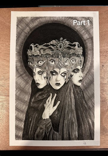 Drawing process for Hekate. This became The High Prietess in the Dreaming Eye Tarot. #art #drawingprocess #pencilart #surrealism