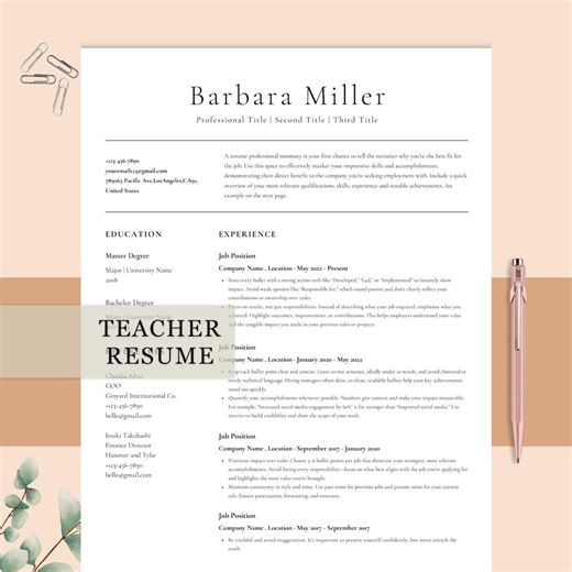ATS Friendly Principal Resume Template, Teacher Resume and Cover Letter, 1 -2 Page Modern, Professional and Editable Tutor, Academic CV - Etsy Canada