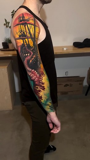 Octopus Shipwreck sleeve by @lukalajoie in Montréal, Québec, Canada | TattooSnob.com