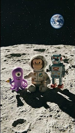 Alien, Monkey & Robot Cat on the Moon! Kids Space Song #dancingtoys #funforkids #kidsshorts
