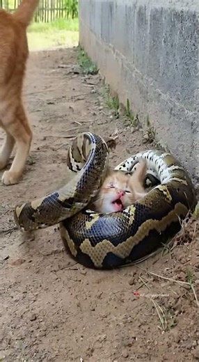 Kitten Caught by Python — Hero Cat Tries to Help! 😿🐍😺 | Urgent Rescue?