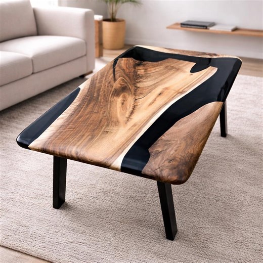 Epoxy Coffee Table Round Walnut Wood Epoxy Resin River Live Edge Luxury - Etsy