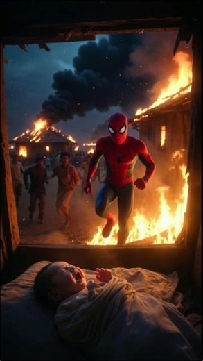Spider-Man's Heroic Rescue: Saving a Baby from Fire | Emotional Miracle" 😭 #shorts