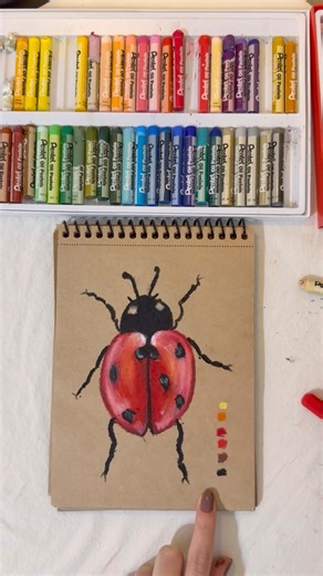 Easy oil pastel ladybug drawing / Kolay yağlı pastel boya ile uğur böceği çizimi #oilpasteldrawing