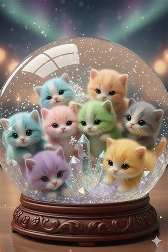 Tiny Rainbow Kittens 🐾🌈 Immediate Therapy: Watch 8 Magic Kittens Play in a Snow Globe!🔮💖