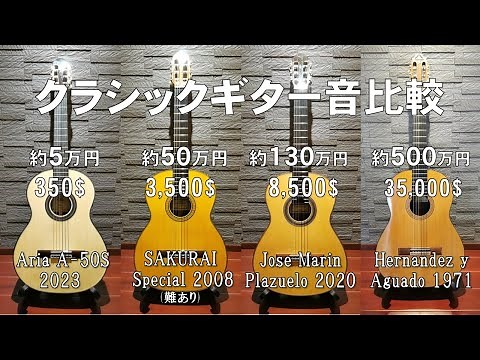 クラシックギター４本テスト(価格の異なる４本を比較) 4 classical guitar tests