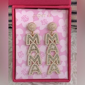 “MAMA” Earrings faux pearls & Diamonds incased in gold metal
