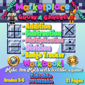 Roblox Grow a Garden: Math Quest-Gamified Word Problems | Grades 5–6|Editable