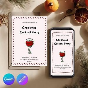Christmas Cocktail Party Invitation Template, Canva Editable Holiday Invite, Cute Printable Christmas Party Card, Digital Download - Etsy