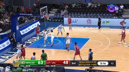 Mclaude Guadaña went down fighting as he dropped 16 points for LPU in their loss to the CSB Blazers in the bronze medal match in #NCAASeason99. READ: http://tinyurl.com/2we9wkx5 Follow #GMASports and visit www.gmanetwork.com/NCAA for more updates. | GMA Sports PH