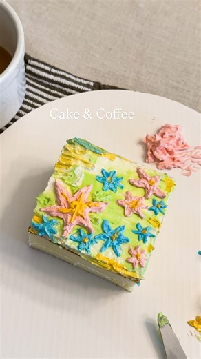Mackenzie Biehl on Instagram: "Think paint & sip but cake & coffee...this idea has just started trending and we're going to see it everywhere. Comment CAKE and I'll send you all the details to my set up. Share with someone who loves cake or coffee or both!! 🍰☕️ I bought 1/4 sheet cake from Publix for 6 people and cut it up. I purchased buttercream frosting for $7 and dyed it 4 different colors and scooped it on my cake trays. I made cappuccinos and iced coffee. I set this up for a girlfriends b