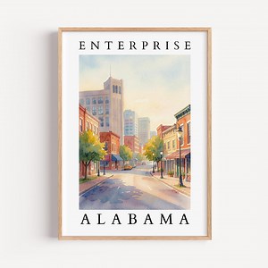 Aquarelle Enterprise Alabama | Décoration murale Downtown Enterprise AL | affiche de voyage en Alabama | Décoration du sud de la ville | Téléchargement numérique - Etsy France