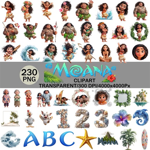 Moana Clipart Bundle | Tropical Party PNG Graphics (digital Download - Etsy