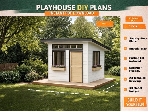 Modern Kids Playhouse DIY Plans | PDF Backyard Wooden Fort | Step-by-step Guide - Etsy