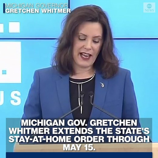 53K views · 1.3K reactions | Michigan Gov. Gretchen Whitmer has extended the state's stay-at-home order through May 15 amid the novel coronavirus pandemic. The order was previously set to end on April 30. abcn.ws/2yC21xw | ABC News | Facebook