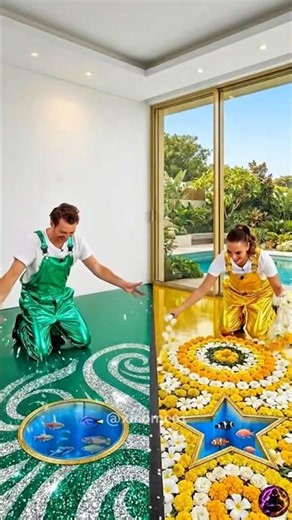 This Amazing GLITTERY GREEN💚 vs FLOWERY YELLOW💛 EPOXY FLOOR Transformation looks INSANE😲