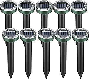 Mole Repellent 10 Pack Snake Repellent Ultrasonic Pest Repellers,Groundhog Stakes Solar Powered Animal Control, Rodent Repellent and Deterrent for Mole, Vole, Gopher for Lawn Garden & Yard