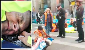 Insulate Britain protester gets tied to railing by member of public