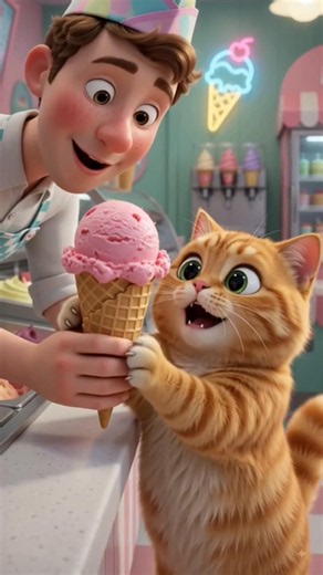 🍦🐱 Sad Cat Drops Ice Cream, But Puppies Save The Day! | Cute Animated Story #shorts #cat #ai #anime
