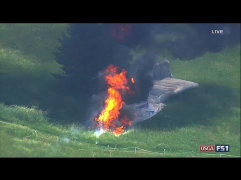 Fiery blimp crash near US open golf tournament