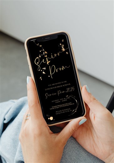 Senior Prom Electronic Invitation, Elegant Text Evite, Graduation Ceremony Invite, Black and Gold, Editable Template P72 - Etsy