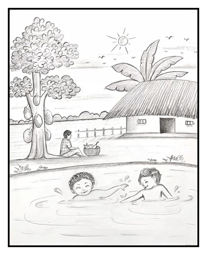 41K views · 2.8K reactions | Let's draw a village scenery. A scenery of Summer season | Drawing Book | Facebook