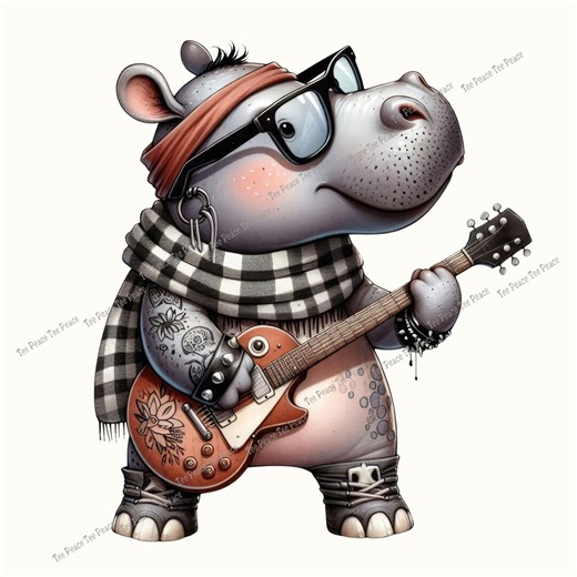 Rock N Roll Music Hippo Fabric Panel, Quilt Sewing Square, Multiple Sizes, Fc1l - Etsy