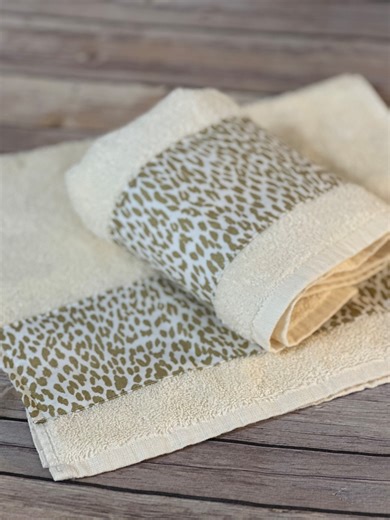 Leopard Print Bath Towel: Cream & Gold Cotton Trim - Etsy UK