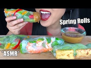 ASMR SPRING ROLLS BIG BITES (Eating Sounds) | Peanut Sauce Recipe | ASMR Phan