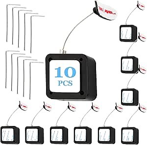 6.5 Ft Retractable Remote Control Safety Lock Tether, Remote Control Leash with Adjustable Lock Strap for TV Remotes, Game Controllers, and Tablets - Perfect for Showrooms (Pack of 10)
