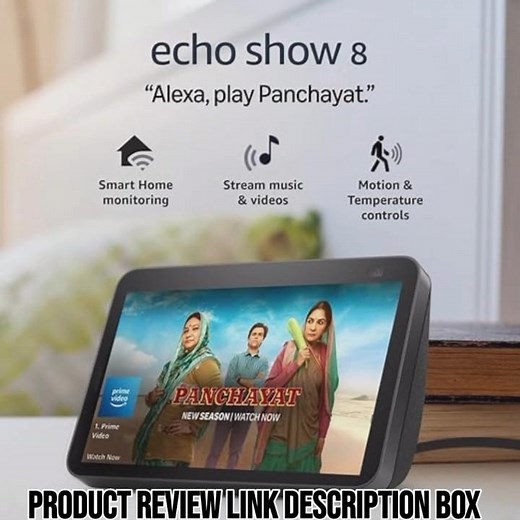 Smart speaker with 8" HD screen, stereo sound & hands-free entertainment