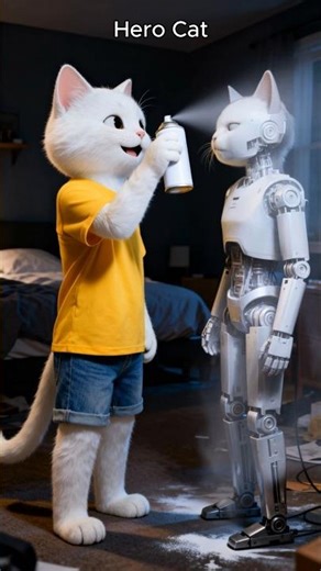 The kitten uses a robot cat to go to school in its place. #catstory #aicat #kitten