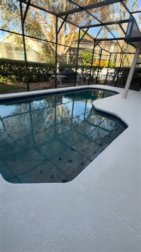 BCD on Instagram: "Just wrapped up the Oviedo pool remodel ! Every detail matters, from mini pebble tech to 6x6 tile and a brand new screen enclosure, all finished with new texture and paint #landscapecontractor #landscapeconstruction #poolremodel"