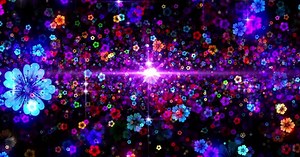 Floating Colorful Flowers with Sparkles and Glowing Light